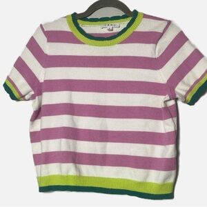 THML pink Striped Short Sleeve crew neck Sweater size S preppy